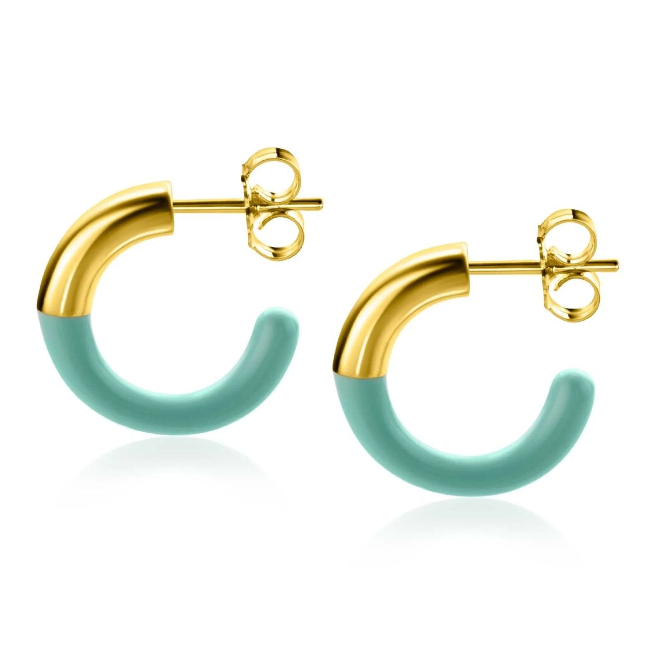 Hot Zinzi gold plated zilveren trendy oorsieraden 16mm half emaille turquoise ZIO2315T