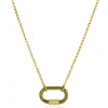 Sale Zinzi gold plated zilveren schakelketting 45cm ovale hanger olijfgroen emaille en witte zirconia's ZIC2374