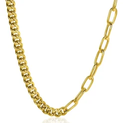 Discount Zinzi gold plated zilveren multi-schakelketting met gourmet en paperclip schakels 6,7mm breed 45cm ZIC2285G