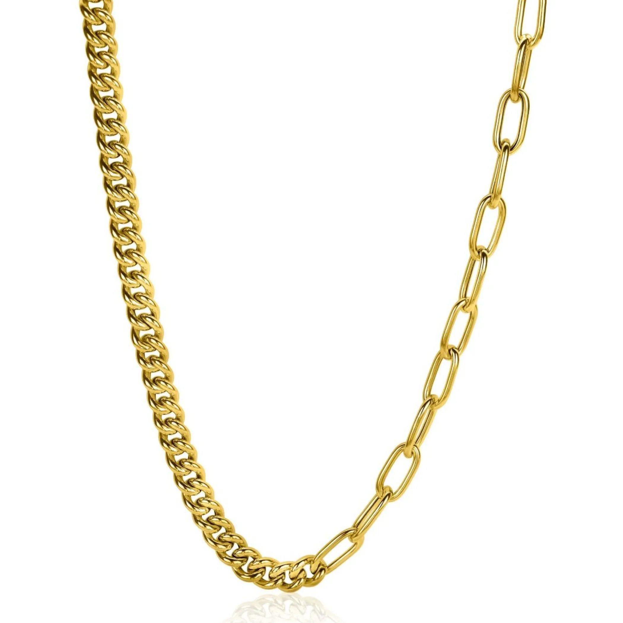 Discount Zinzi gold plated zilveren multi-schakelketting met gourmet en paperclip schakels 6,7mm breed 45cm ZIC2285G
