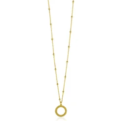 New Zinzi gold plated zilveren ketting met kleine bolletjes en ronde hanger (12mm) met bolstructuur 42-45cm ZIC2704G
