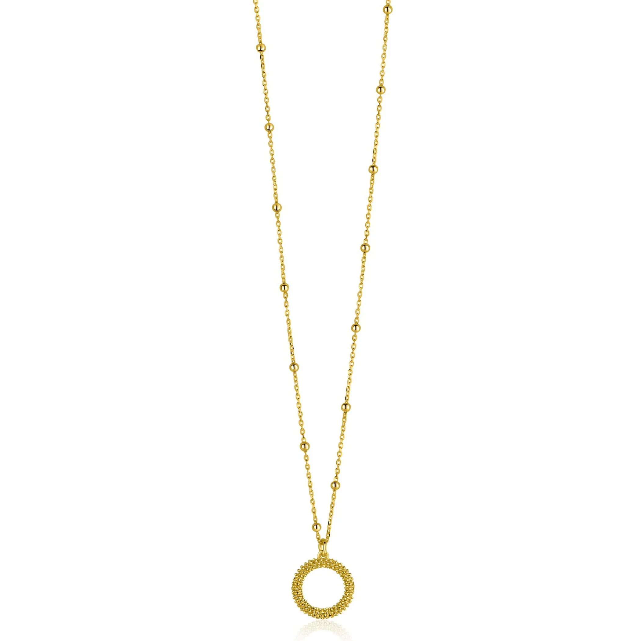 New Zinzi gold plated zilveren ketting met kleine bolletjes en ronde hanger (12mm) met bolstructuur 42-45cm ZIC2704G