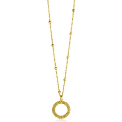New Zinzi gold plated zilveren ketting met kleine bolletjes en ronde hanger (12mm) met bolstructuur 42-45cm ZIC2704G