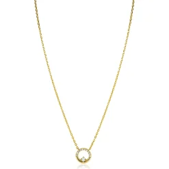 Online Zinzi gold plated zilveren ketting 42–45cm met ronde open hanger (12mm) en bezet met witte zirkonia's ZIC2725Y