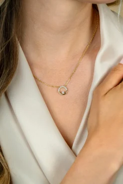Online Zinzi gold plated zilveren ketting 42–45cm met ronde open hanger (12mm) en bezet met witte zirkonia's ZIC2725Y