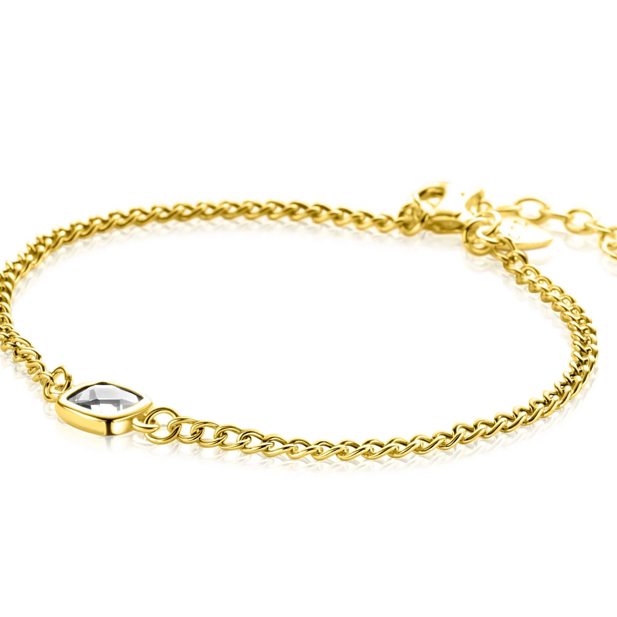 Sale Zinzi gold plated zilveren gourmet armband met vierkante zetting bezet met witte zirconia 16-19cm ZIA2417Y