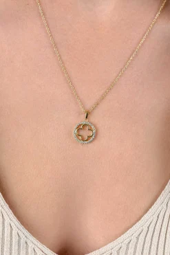 Discount Zinzi gold plated zilveren anker ketting met luxe klaver hanger (15mm) rondom bezet met witte zirconia's 45-48cm ZIC2617Y