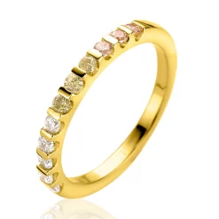 New Zinzi gold plated zilveren aanschuifring 2mm breed bezet met champagne, peridot en witte zirconia's ZIR2612