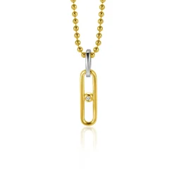 Sale Zinzi gold plated zilveren ovale hanger 20mm met witte zirconia ZIH2300 (zonder collier)