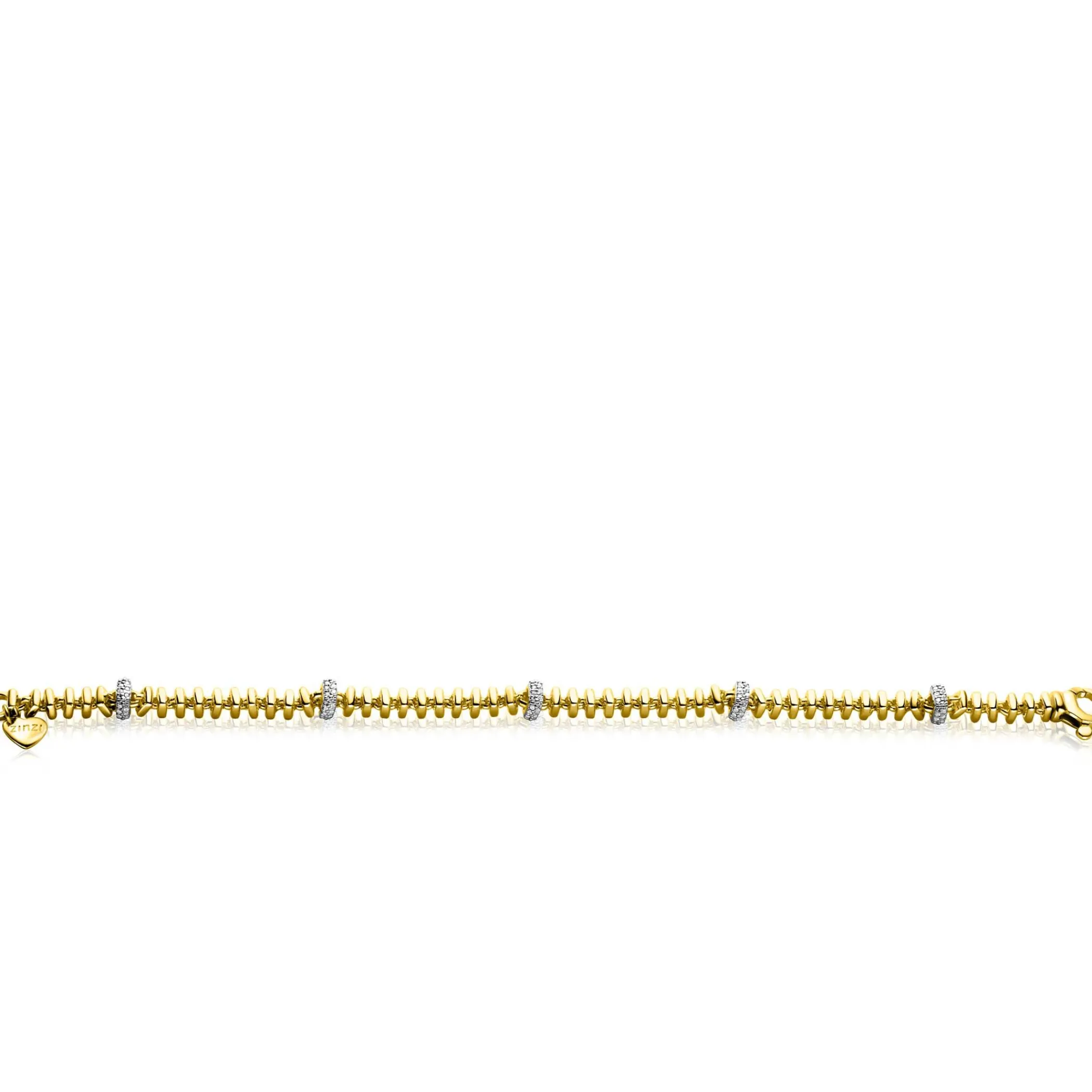 Sale Zinzi gold plated zilveren vierkante schakel armband 6mm breed afwisselend bezet met witte zirkonia's 19cm ZIA2678Y