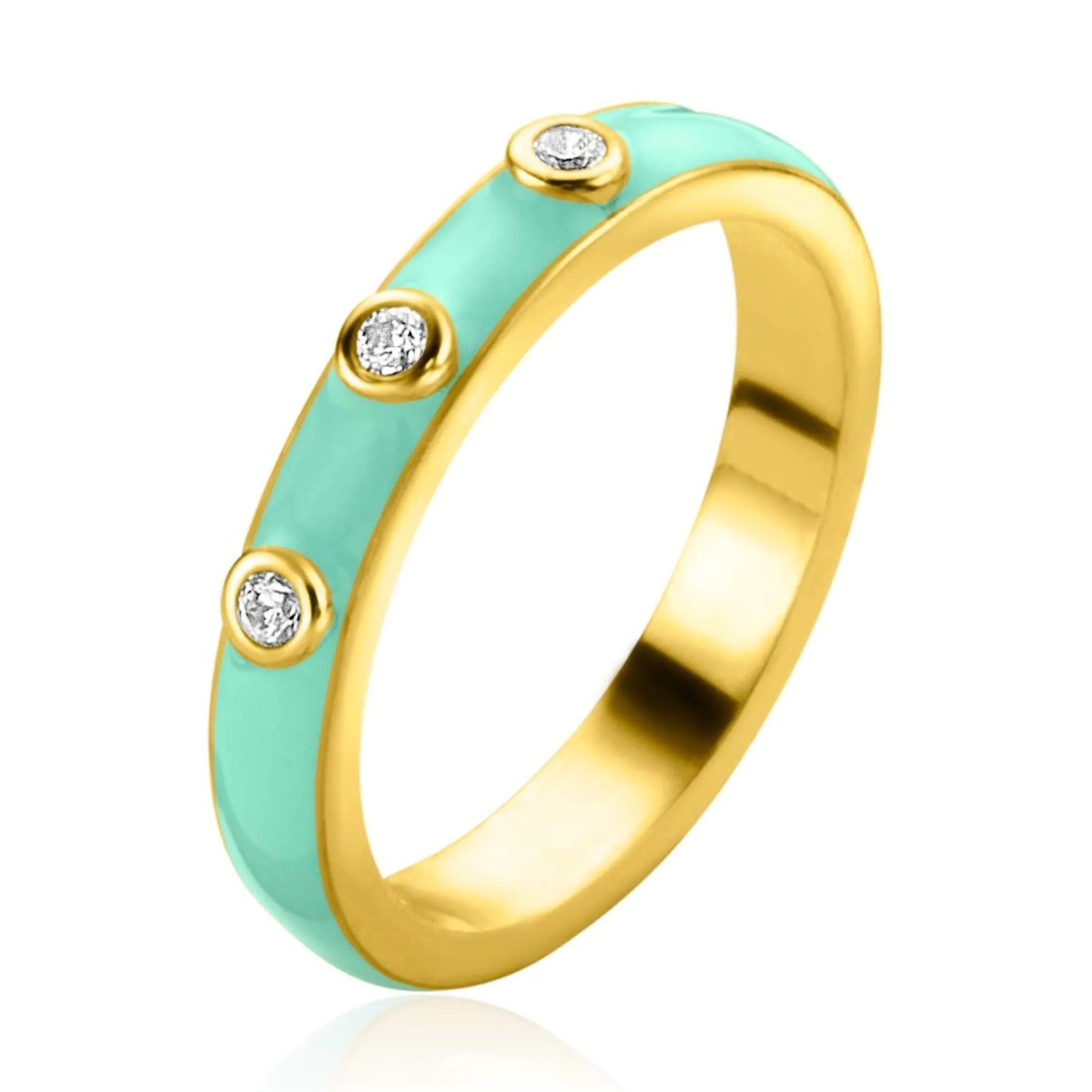 Hot Zinzi gold plated zilveren aanschuifring trendy turquoise emaille en witte zirconia's 3mm ZIR2315T