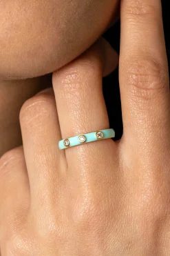 Hot Zinzi gold plated zilveren aanschuifring trendy turquoise emaille en witte zirconia's 3mm ZIR2315T
