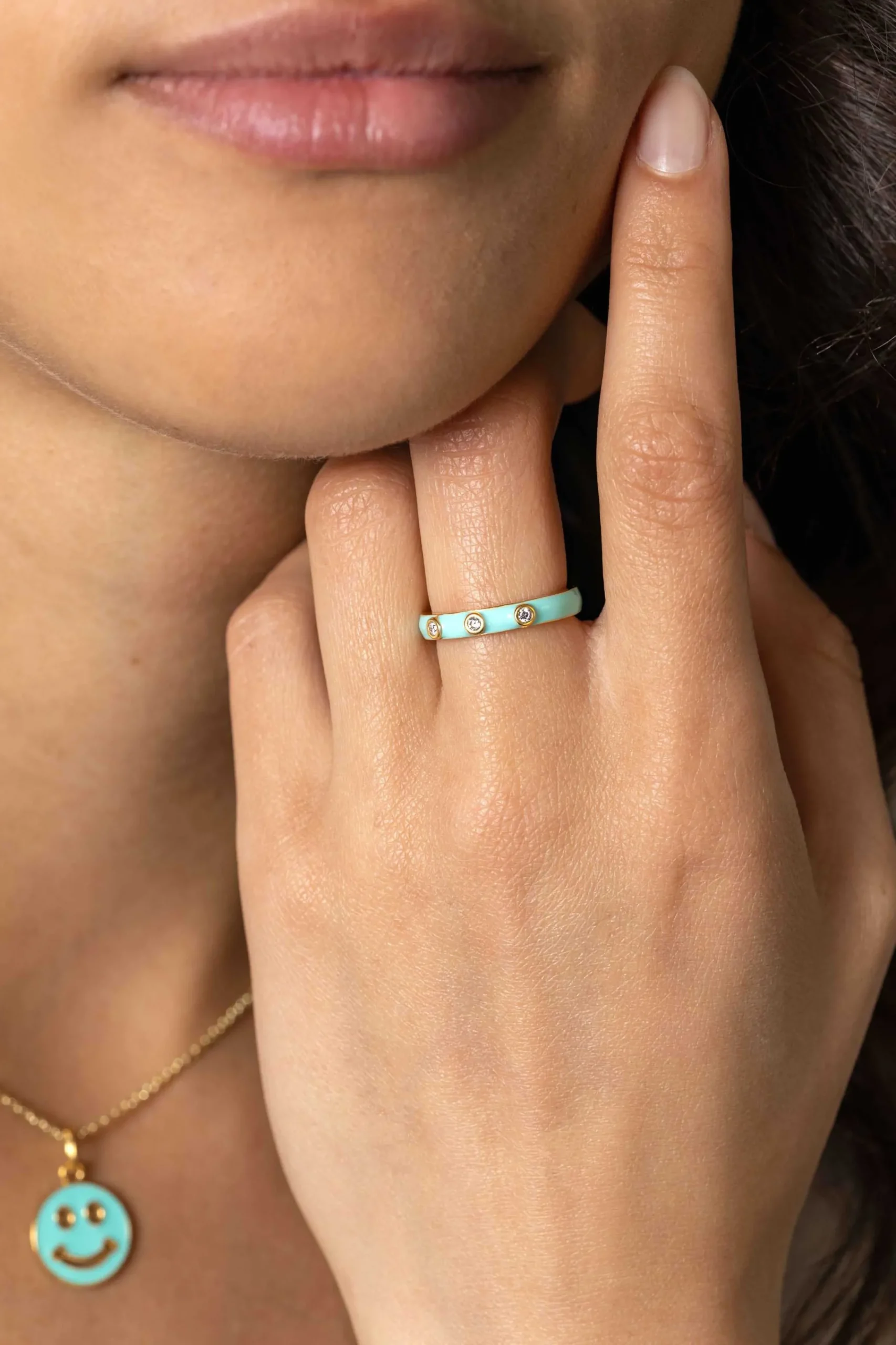 Hot Zinzi gold plated zilveren aanschuifring trendy turquoise emaille en witte zirconia's 3mm ZIR2315T
