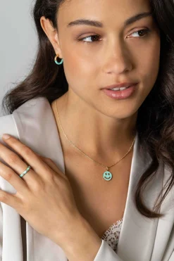 Hot Zinzi gold plated zilveren aanschuifring trendy turquoise emaille en witte zirconia's 3mm ZIR2315T