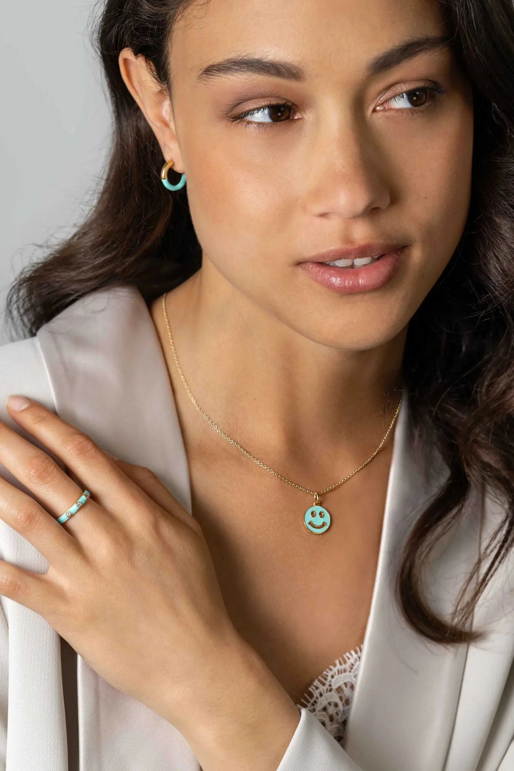 Hot Zinzi gold plated zilveren aanschuifring trendy turquoise emaille en witte zirconia's 3mm ZIR2315T