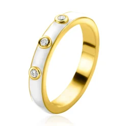 Outlet Zinzi gold plated zilveren aanschuifring trendy wit emaille en witte zirconia's 3mm ZIR2315W