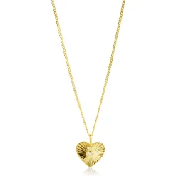 Outlet Zinzi gold plated zilveren hanger hart met zonnestralen en witte zirconia 20mm ZIH2305 (zonder collier)