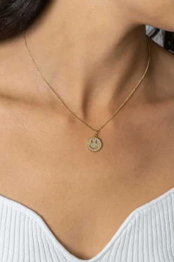 Zinzi gold plated zilveren hanger smiley rond 15mm met witte zirconia's ZIH2313Y (zonder collier)