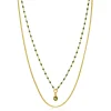 Outlet Zinzi gold plated zilveren multilook ketting met gourmet en groene bolletjes schakels, ronde zetting met olijfgroene kleursteen 42-45cm ZIC2528G