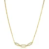 Clearance Zinzi gold plated zilveren ketting 45cm met drie ovale schakels, bezet met witte zirconia's ZIC2398Y
