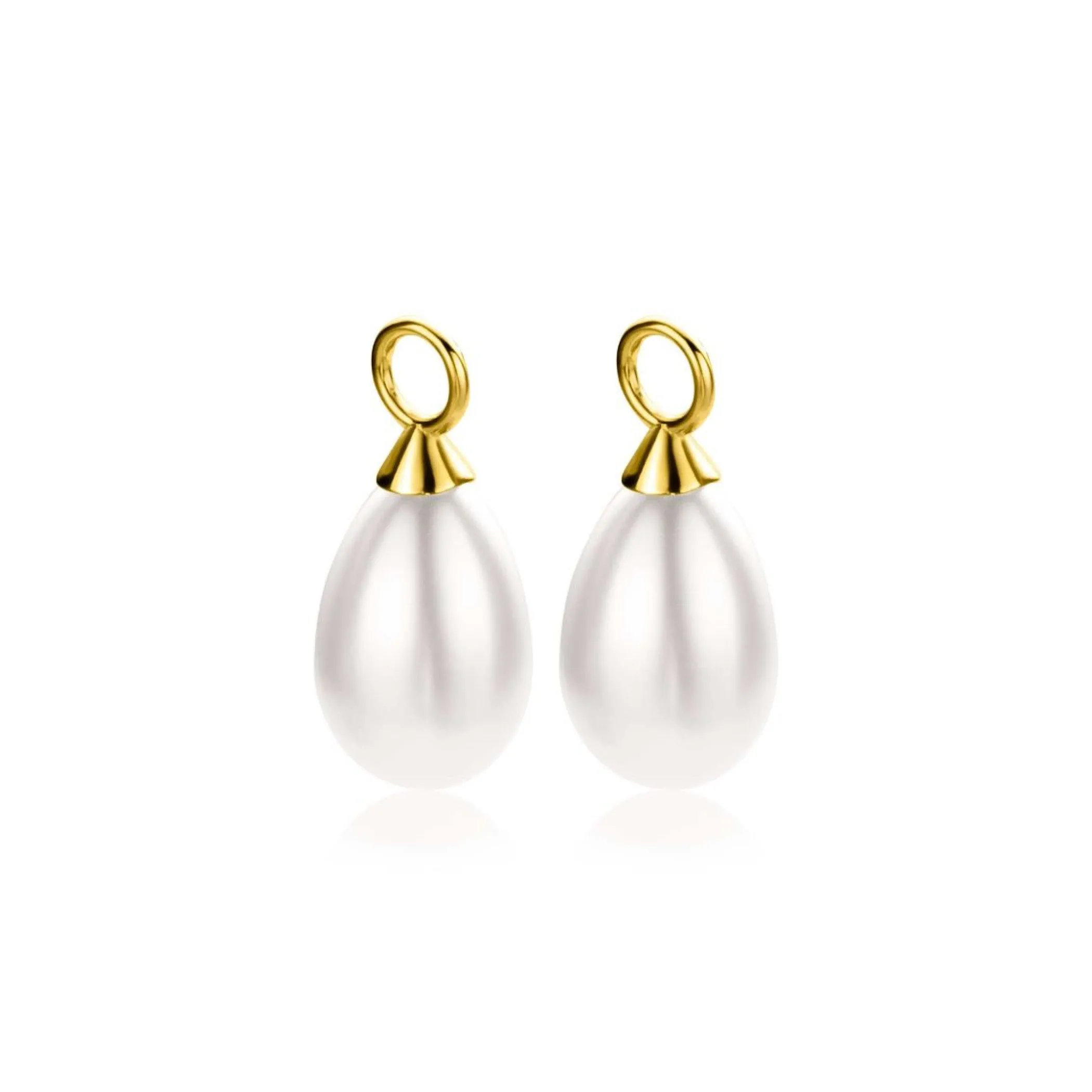 Hot Zinzi gold plated zilveren oorbedels parel peervorm 15mm wit ZICH355WG (zonder oorringen)