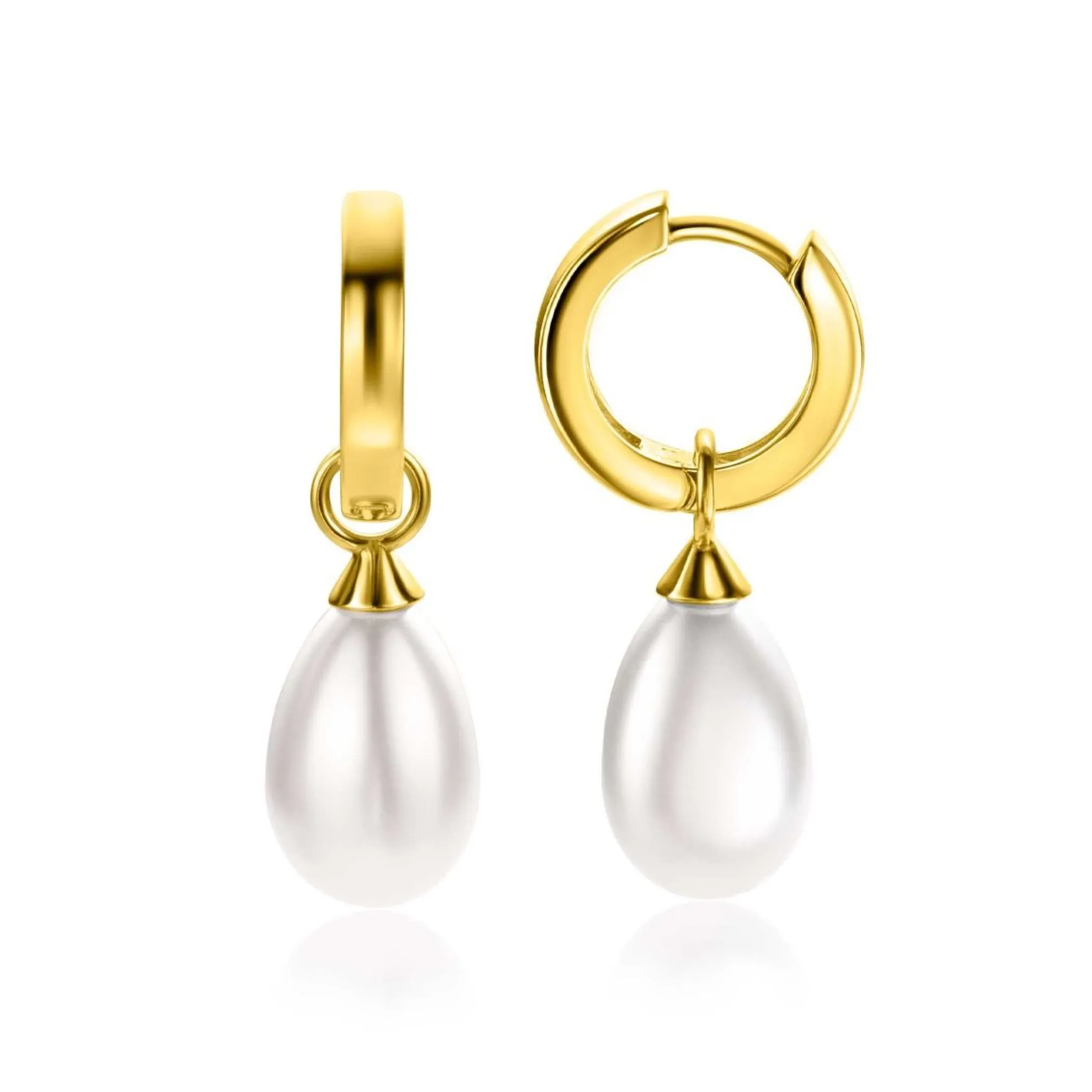 Hot Zinzi gold plated zilveren oorbedels parel peervorm 15mm wit ZICH355WG (zonder oorringen)