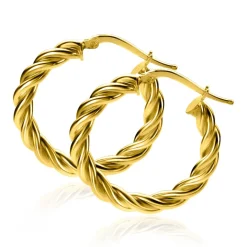 Best Zinzi gold plated zilveren wokkel oorringen met gedraaide buis 26x4mm ZIO2281G