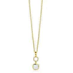 New Zinzi gold plated zilveren tweezijdige hanger 30mm vierkant met witte onyx en mintgroene kleursteen ZIH2308 (zonder collier)