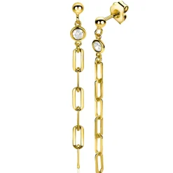 Clearance Zinzi gold plated zilveren oorstekers lange paperclip ketting 58mm witte zirconia ZIO2363Y