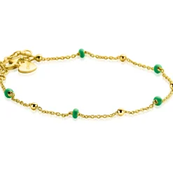 New Zinzi gold plated zilveren fantasie armband met 5 groene donuts en glanzende bolletjes 17-19,5cm ZIA2509
