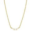 New Zinzi gold plated zilveren schakelketting met drie witte natuurlijk gevormde zoetwaterparels in het midden 42-45cm ZIC2643