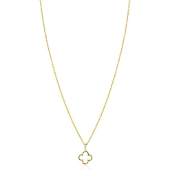 Outlet Zinzi gold plated zilveren ketting 42-45cm met open klaver hanger ZIC2743