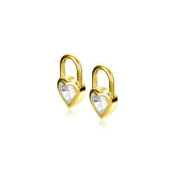 Outlet Zinzi gold plated zilveren oorbedels hart met witte zirconia 12mm ZICH2306 (zonder oorringen)