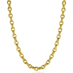 New Zinzi gold plated zilveren brede schakelketting (6mm breed) met luxe jasseron schakels in glad en bewerkt 45cm ZIC2638
