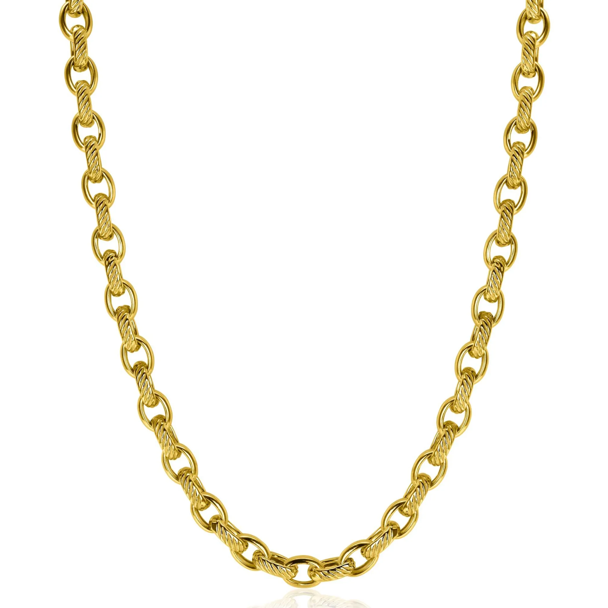 New Zinzi gold plated zilveren brede schakelketting (6mm breed) met luxe jasseron schakels in glad en bewerkt 45cm ZIC2638