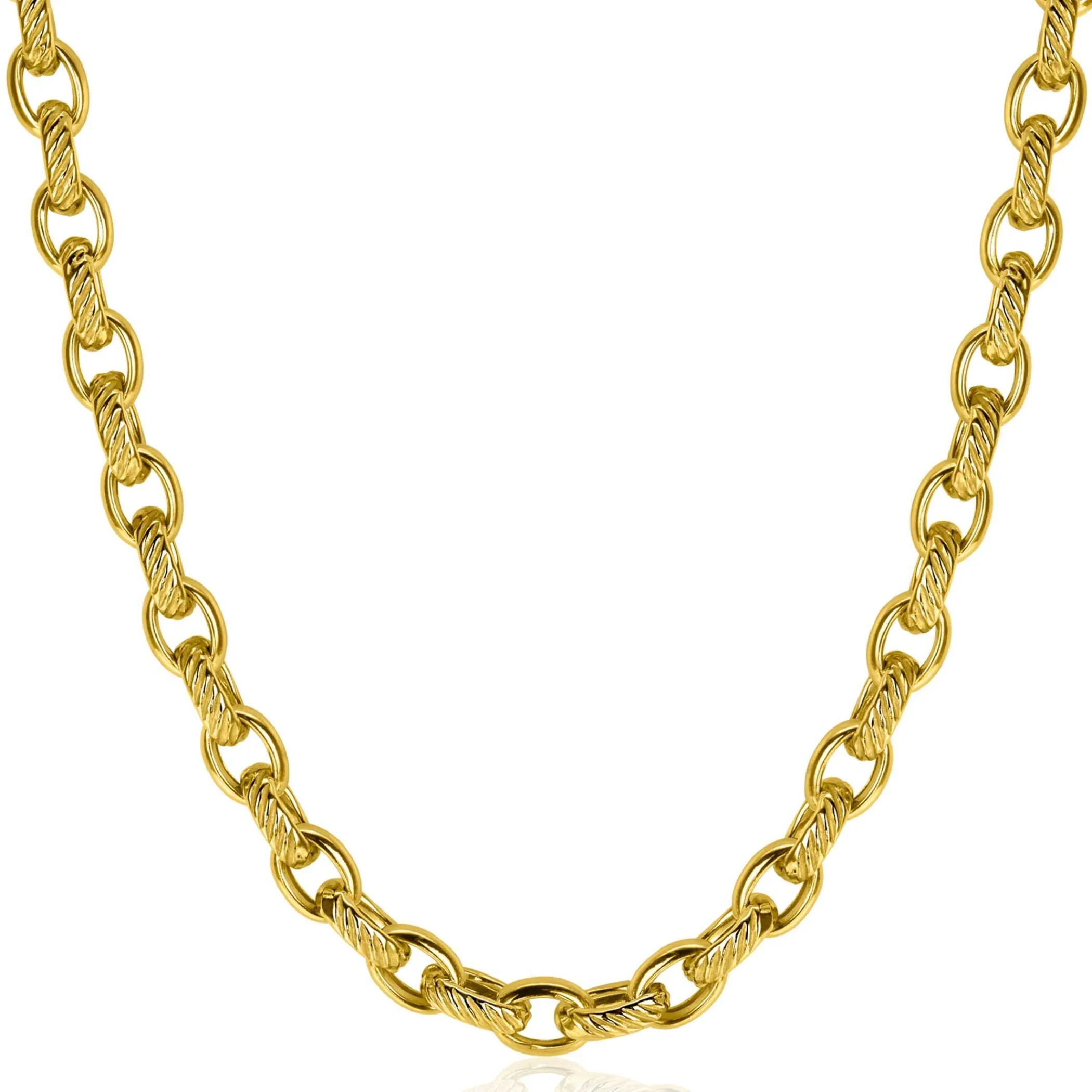 New Zinzi gold plated zilveren brede schakelketting (6mm breed) met luxe jasseron schakels in glad en bewerkt 45cm ZIC2638