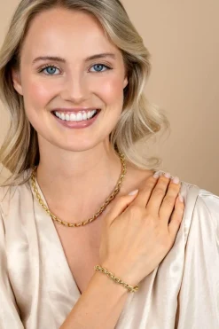 New Zinzi gold plated zilveren brede schakelketting (6mm breed) met luxe jasseron schakels in glad en bewerkt 45cm ZIC2638