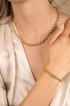 New Zinzi gold plated zilveren brede schakelketting (6mm breed) met luxe jasseron schakels in glad en bewerkt 45cm ZIC2638