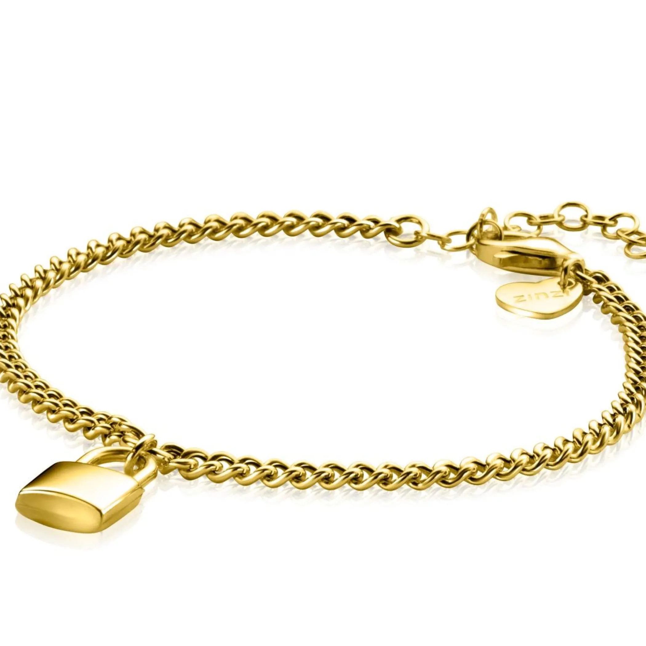 Outlet Zinzi gold plated zilveren gourmet armband met trendy slotje als bedeltje 16,5-19,5cm ZIA2354G
