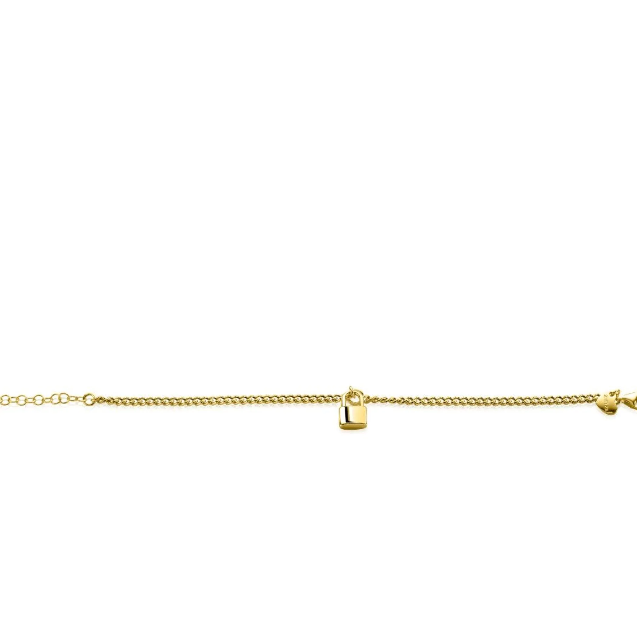 Outlet Zinzi gold plated zilveren gourmet armband met trendy slotje als bedeltje 16,5-19,5cm ZIA2354G