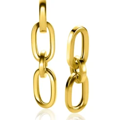 Outlet Zinzi gold plated zilveren oorbedels drie paperclip schakels 35mm ZICH2351G (zonder oorringen)