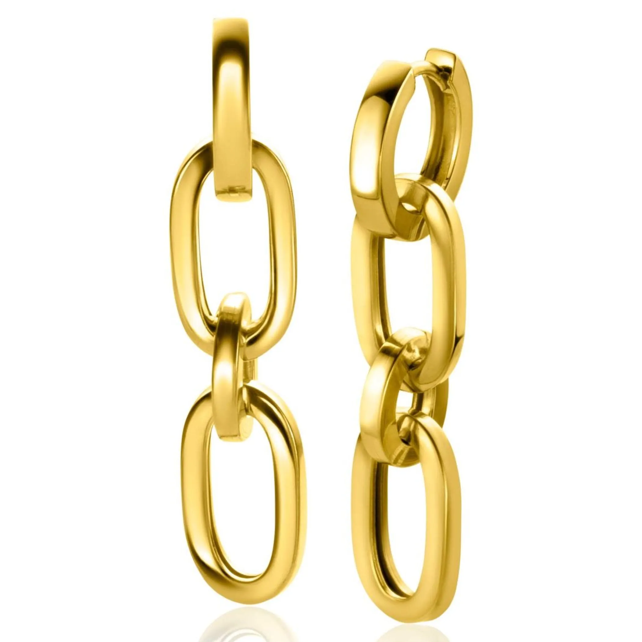 Outlet Zinzi gold plated zilveren oorbedels drie paperclip schakels 35mm ZICH2351G (zonder oorringen)