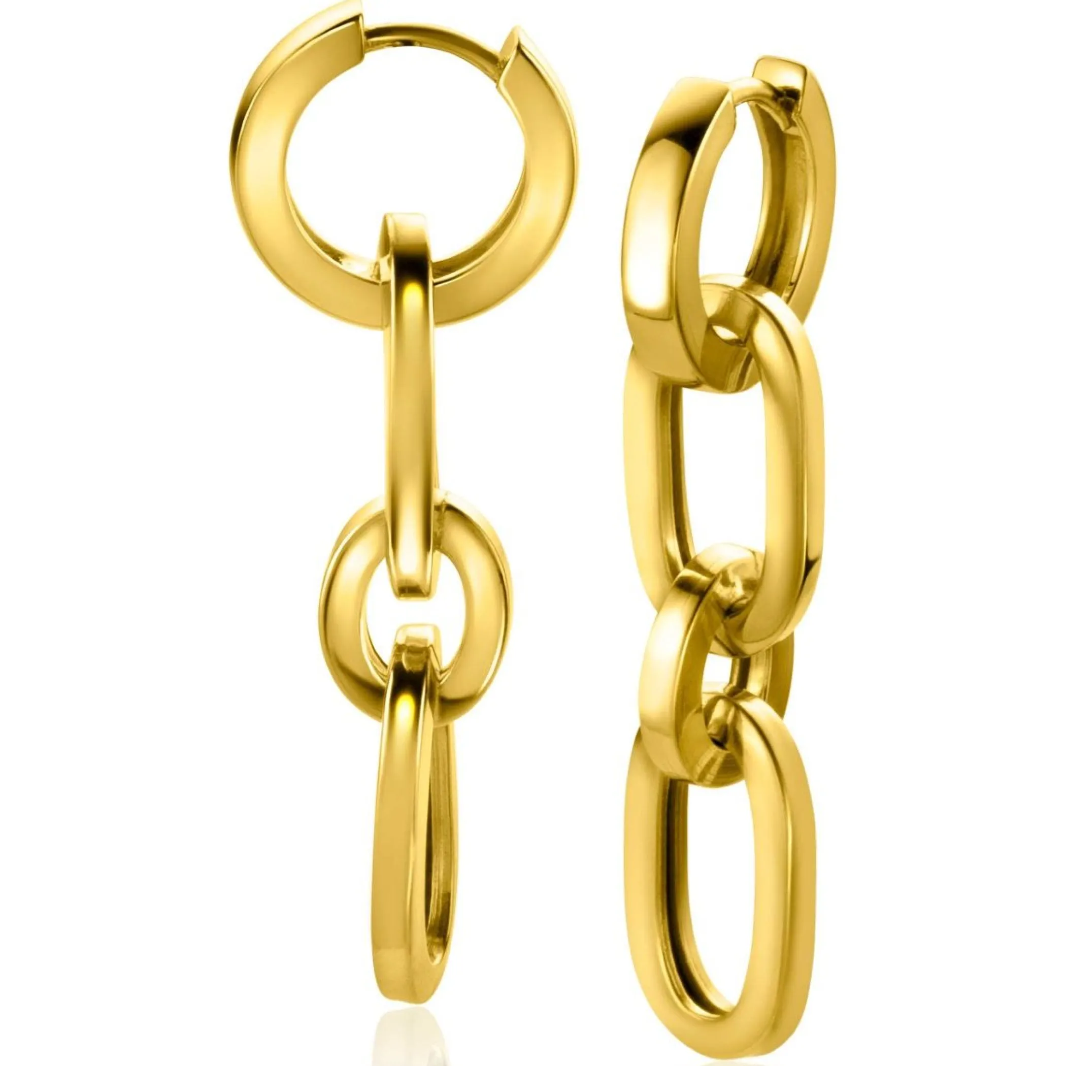 Outlet Zinzi gold plated zilveren oorbedels drie paperclip schakels 35mm ZICH2351G (zonder oorringen)