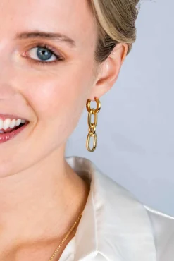 Outlet Zinzi gold plated zilveren oorbedels drie paperclip schakels 35mm ZICH2351G (zonder oorringen)