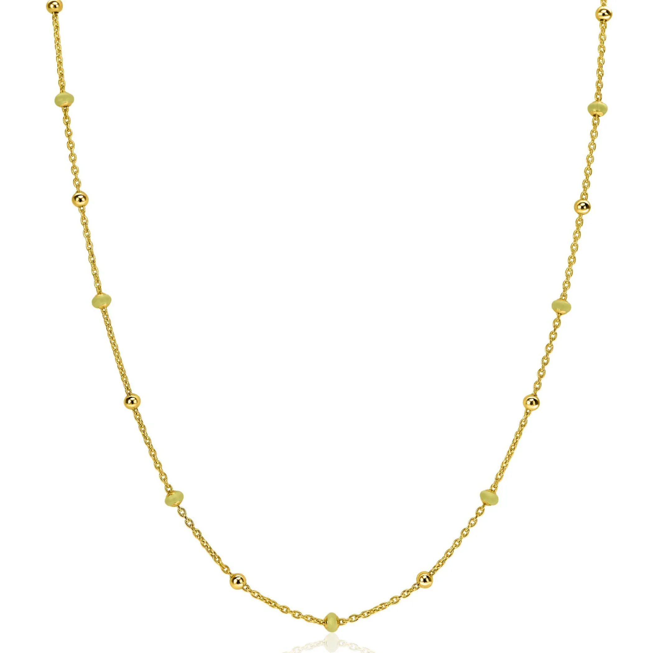 Best Zinzi gold plated zilveren fantasie ketting met 13 geelgroene donuts en glanzende bolletjes 42-45cm ZIC2508