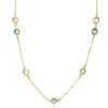 Discount Zinzi gold plated zilveren ketting met ronde en vierkante zettingen jeansblauw en witgrijs 42-45cm ZIC2526G