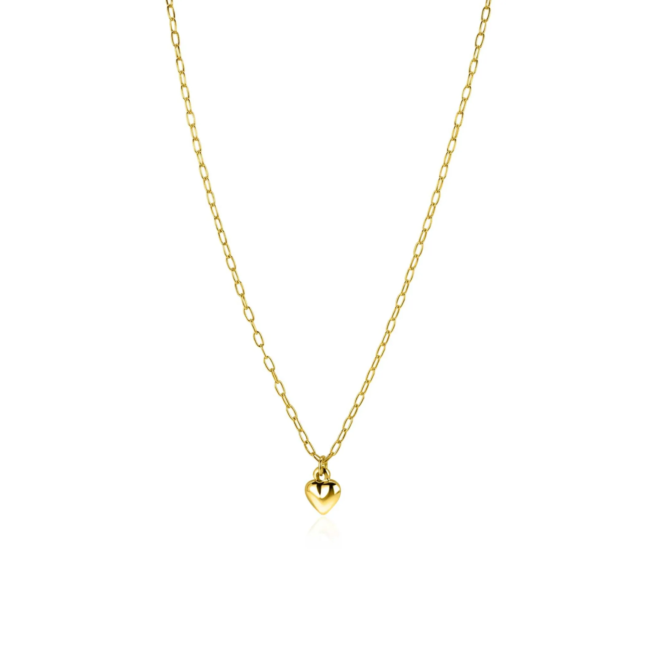 Online Zinzi gold plated zilveren paperclip schakelketting met bol hart hanger 9mm, 42-45cm ZIC2661
