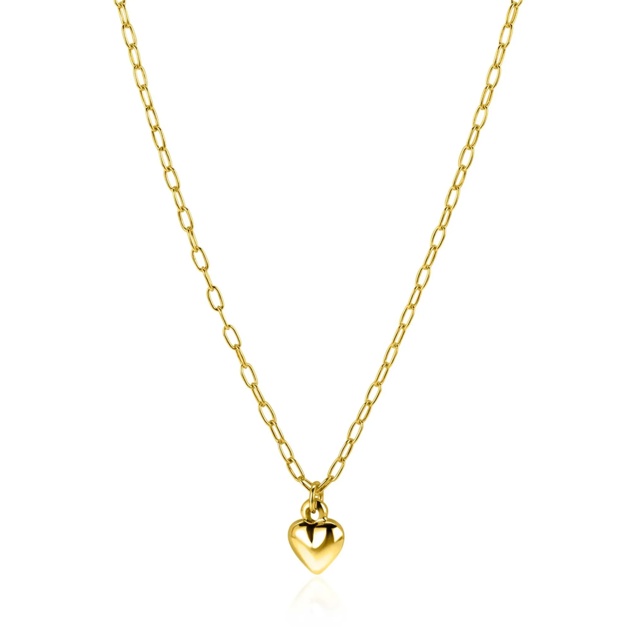 Online Zinzi gold plated zilveren paperclip schakelketting met bol hart hanger 9mm, 42-45cm ZIC2661