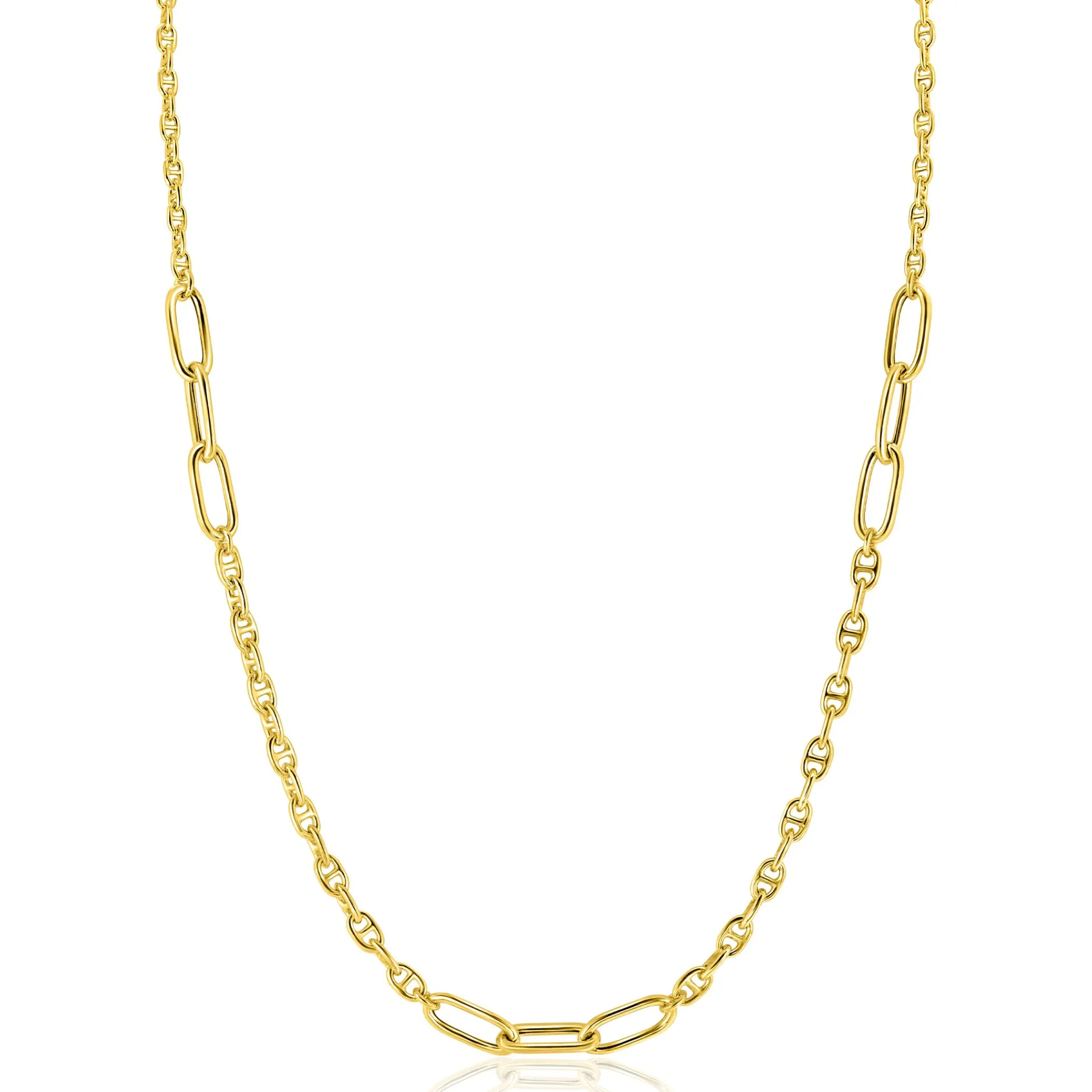 New Zinzi gold plated zilveren marine schakel ketting, gecombineerd met grotere ovale schakels 42-45cm ZIC2413G