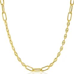 New Zinzi gold plated zilveren marine schakel ketting, gecombineerd met grotere ovale schakels 42-45cm ZIC2413G